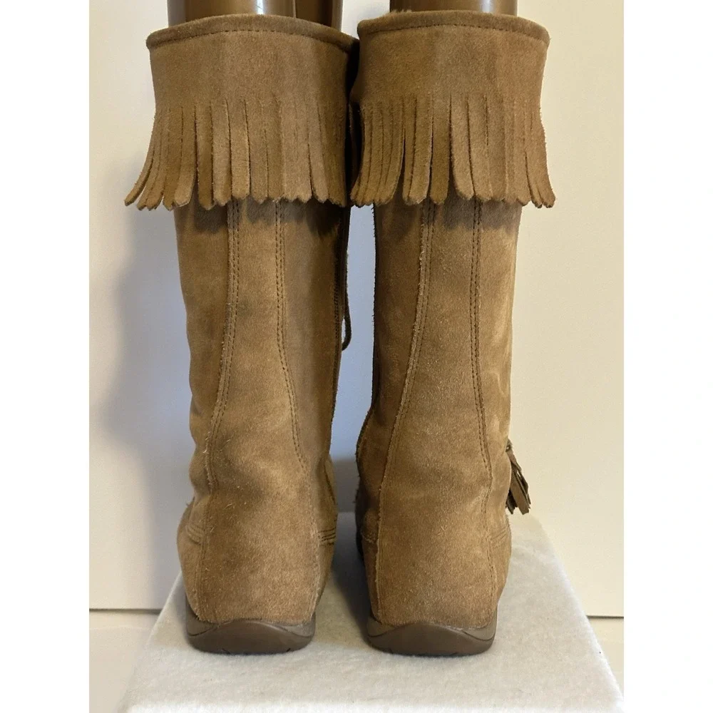 L L Bean Suede Leather Tan Tassel Fringe Sheepskin Lined Winter Boots Size 7‎ M